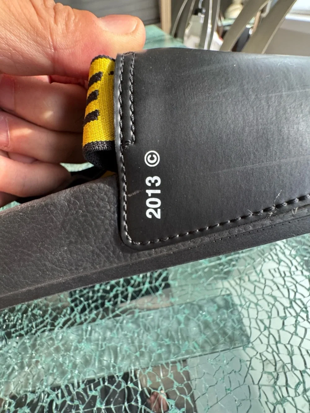 Off-White Black Slides‎ with Yellow Branded Sling 44